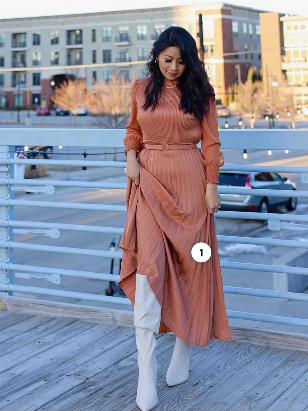 Chicwish Full Pleated Belted Maxi Dress – Tan | L/XL | Excellent Condition - Picture 11 of 11